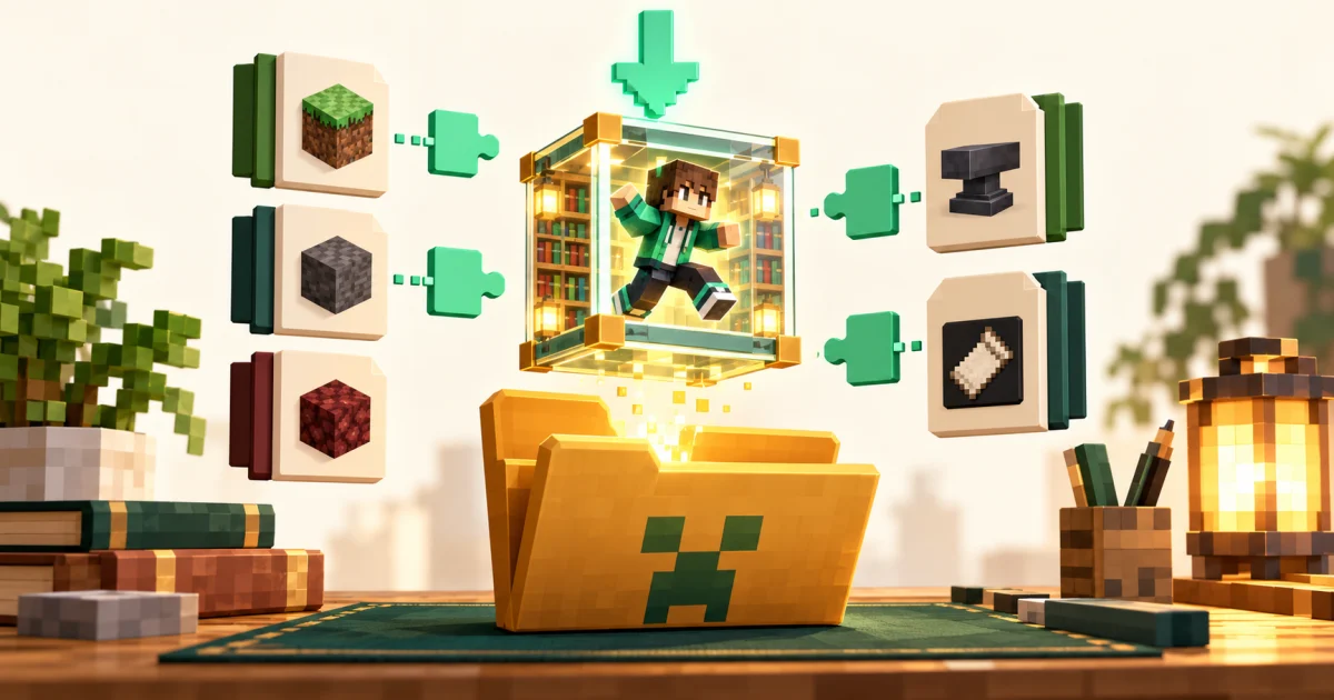 Player Animation Mod download illustration showing a player library module, download arrow and mods folder