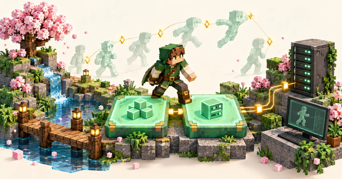 Minecraft 1.20.1 setup illustration with matching library modules, player and server