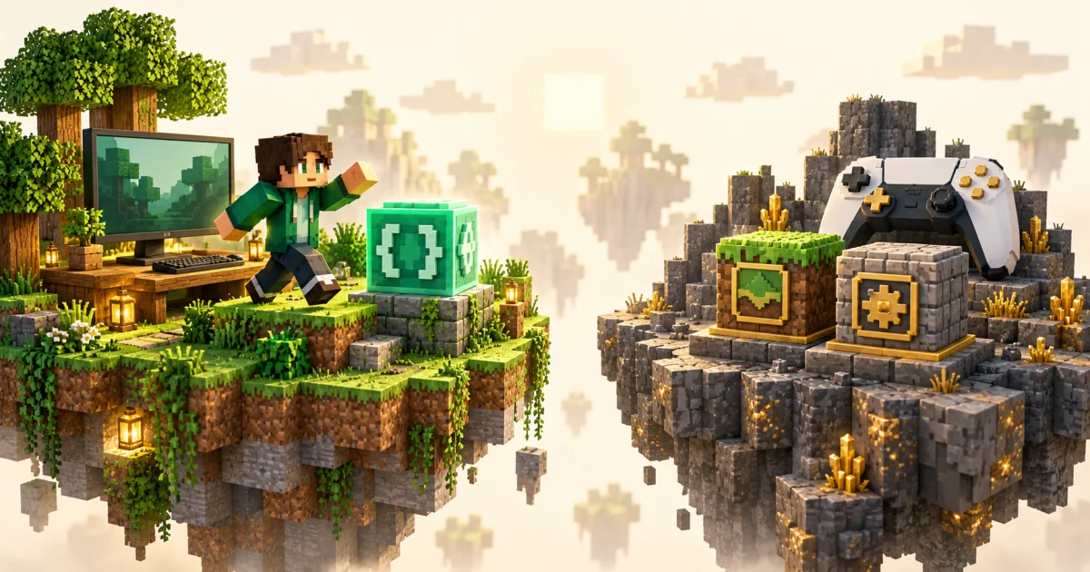 Java and Bedrock comparison illustration showing separate mod and add-on systems